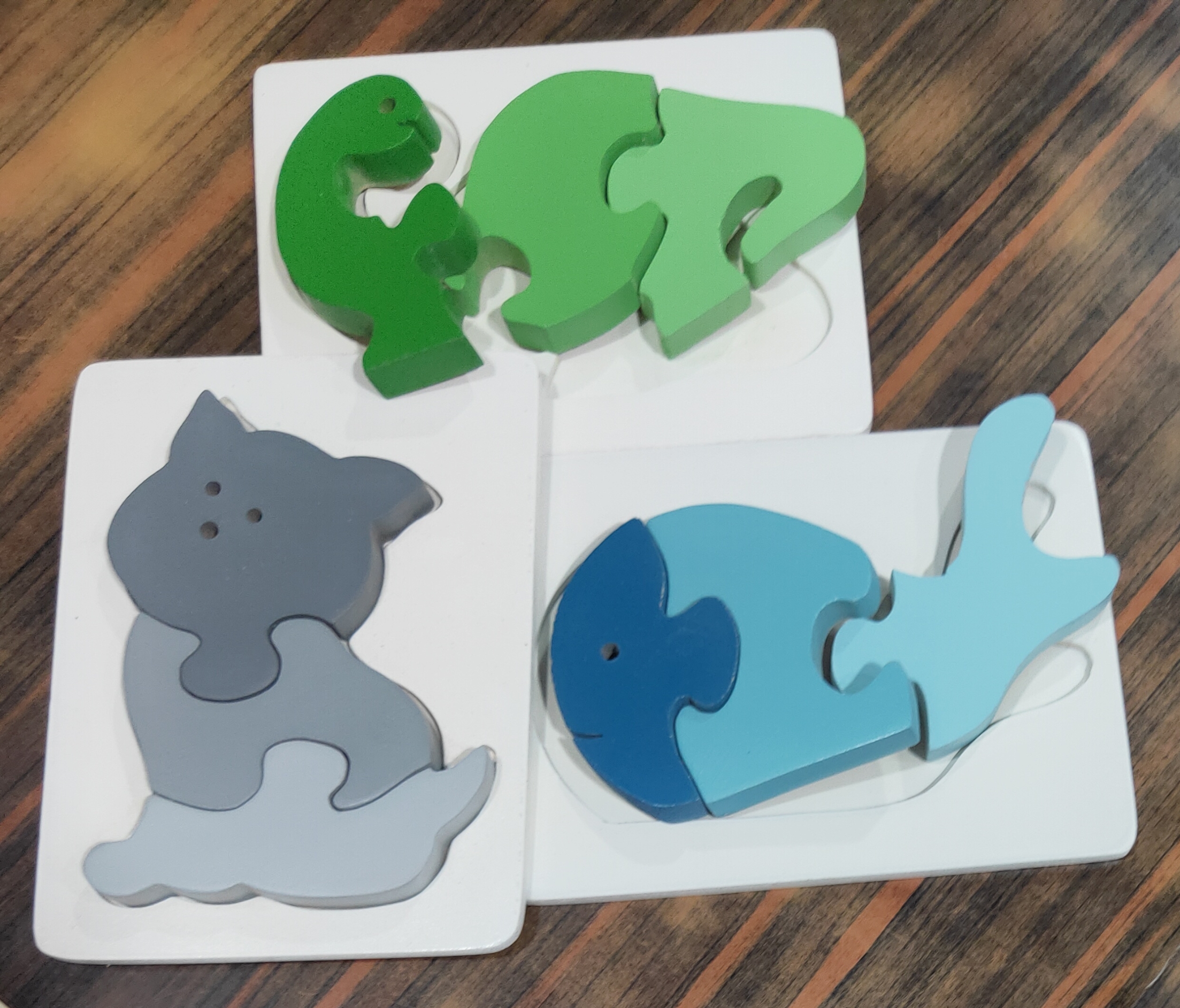 SMALL WOODEN PUZZLE cat,fish,dinasour