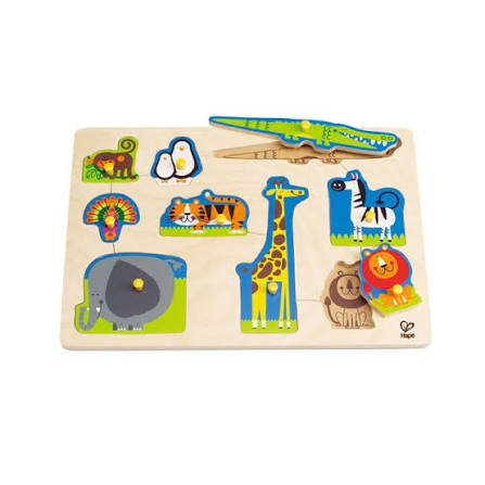 WILD ANIMAL wooden puzzle woth peg