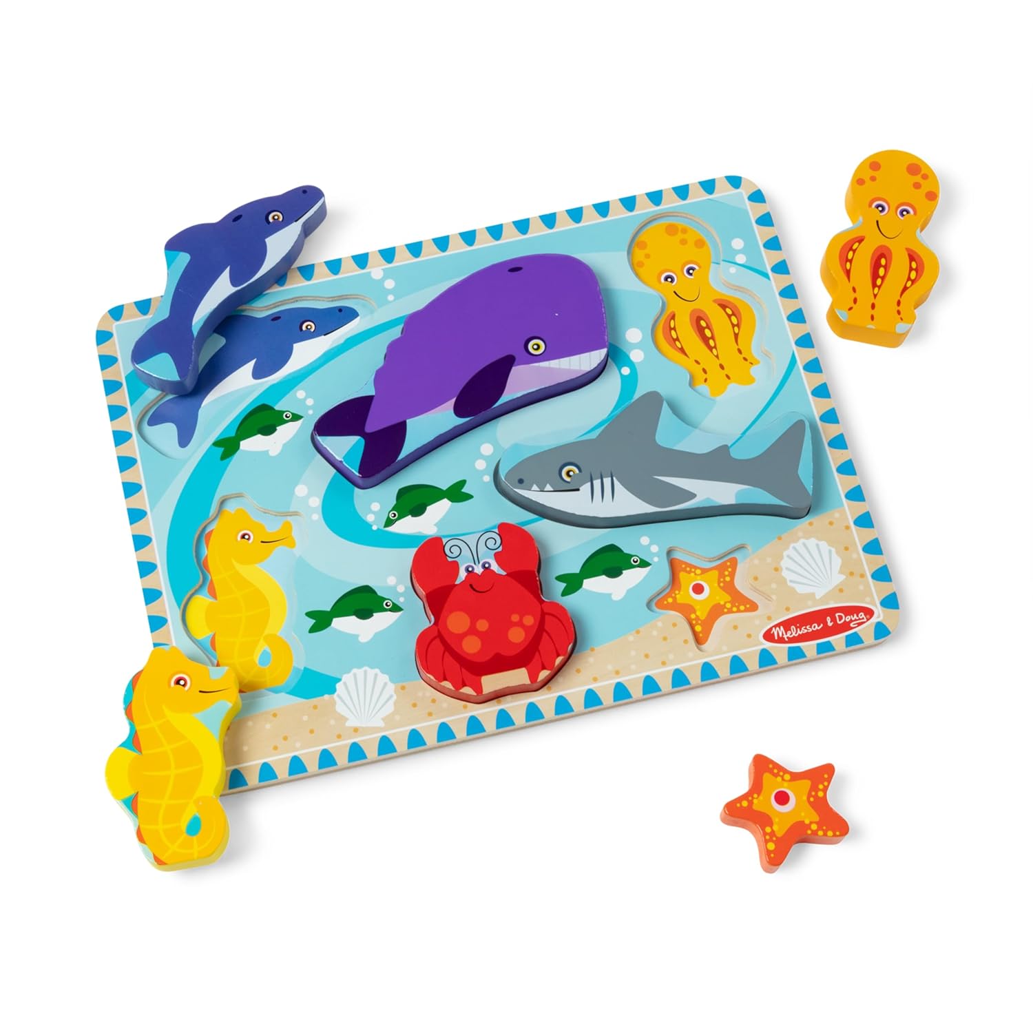 SEA CREATURES wooden peg puzzle