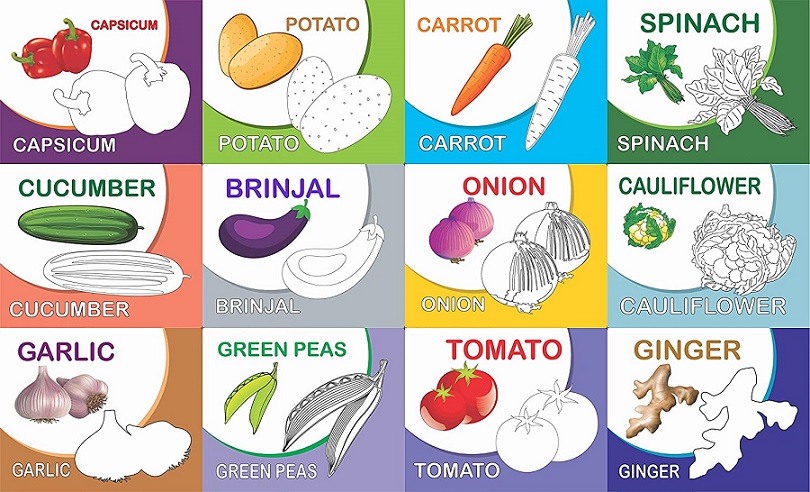 COLOUR & CLEAN VEGETABLES,FRUITS flash cards